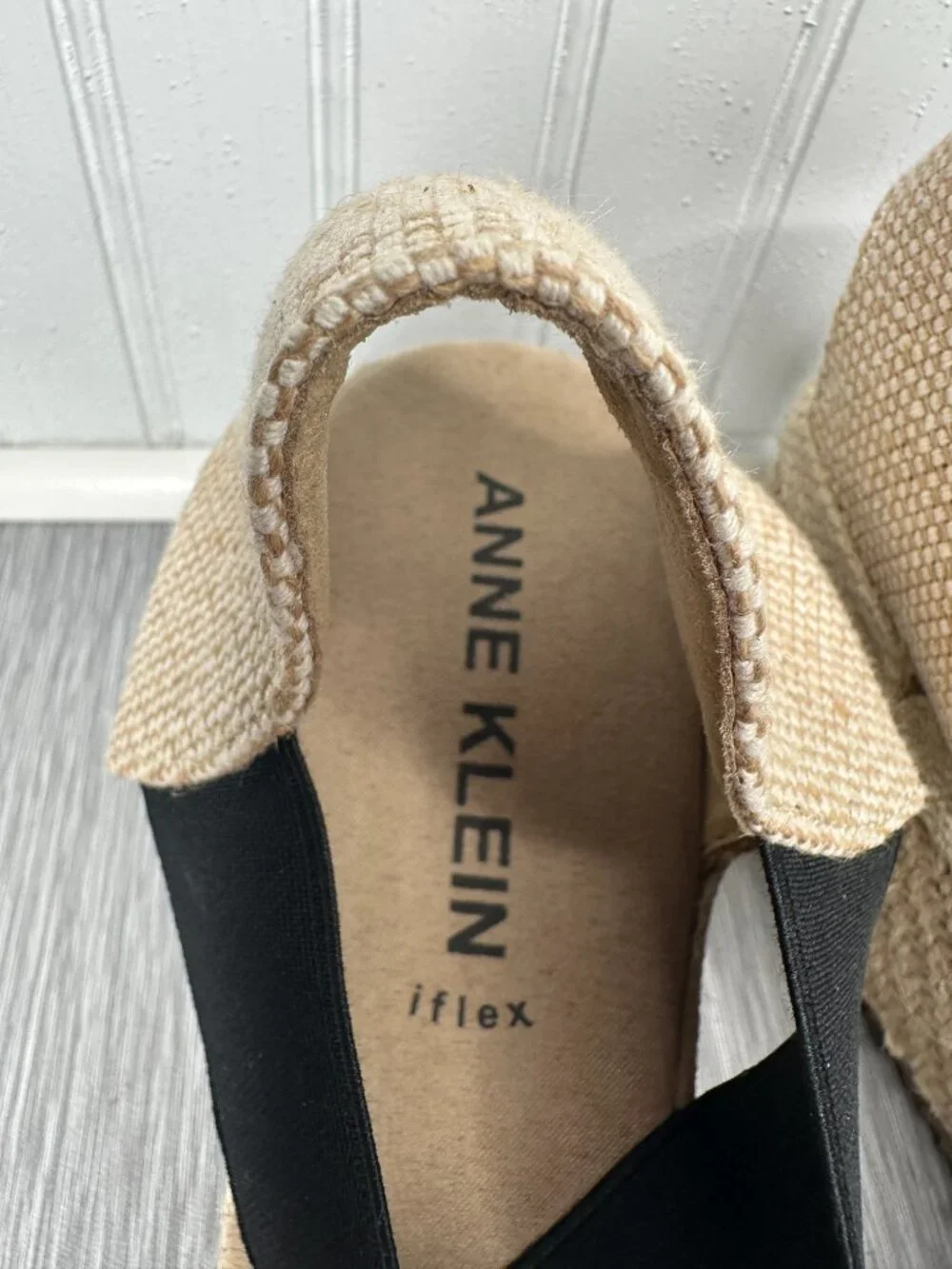 Anne Klein Zoey Flex Black Espadrille Round Toe Slip On Wedges Sz 11